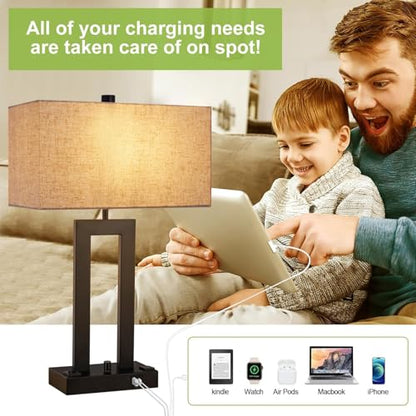 22" Table Lamps for Bedroom, Modern Bedside Lamps with Charging Ports - color: Beige