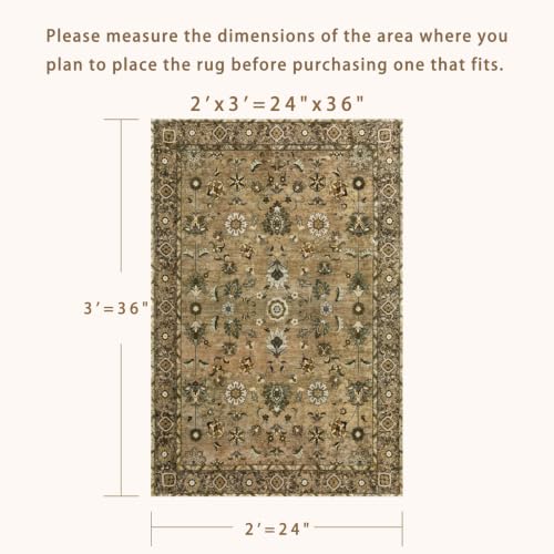 Tangsoo Brown 2x3 Washable Rugs for Entryway, Non Slip Small Area Rug - color: Floral/Brown, size: 2' X 3' (Rectangular)