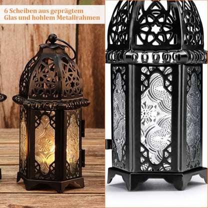 IMAGE Metal Candle Lanterns 6.7" H Hanging Lanterns Moroccan Birdcage Holders with Glass Creative Wedding Home Tabletop Decoration, Black (4)