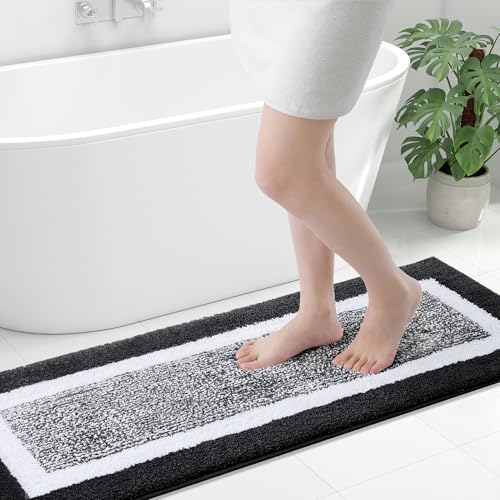 OLANLY Bathroom Runner Rugs 47x17, Long Bath Mats for Bathroom Floor, Black | Non-Slip, Machine Washable, Quick Dry Shaggy Bath Carpet, Suitable for Bathroom Floor, Tub, Shower - color: Black and White, size: 47" X 17"