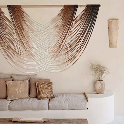 Macrame Wall Hanging Brown Dip Dyed Boho Fiber Art Decor 57"W*35"L - color: Brown