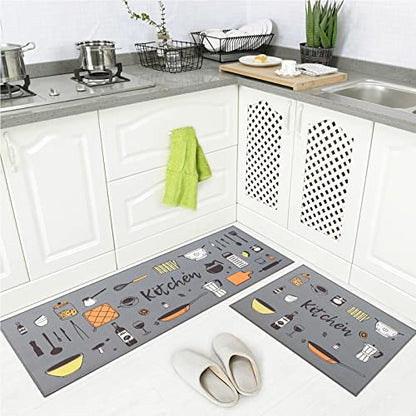 Carvapet 2 Piece Doormat Runner Set Grey Washable Microfiber Mats - color: Grey