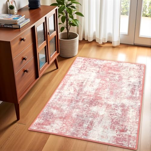 Macgace Washable Abstract Area Rug for Entryway, 2x3 Small Rugs Pink - color: Blush Pink, size: 2' x 3' (Rectangular)
