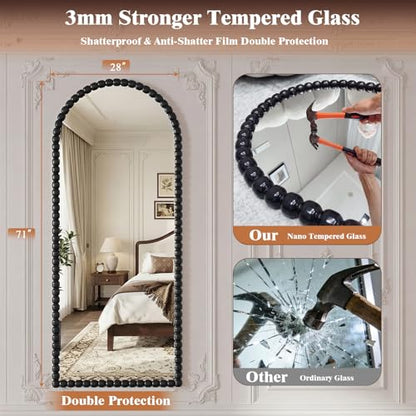 Antique Black Full Length Mirror 71x28 Inch, Beaded Standing Mirror - color: Antique Black