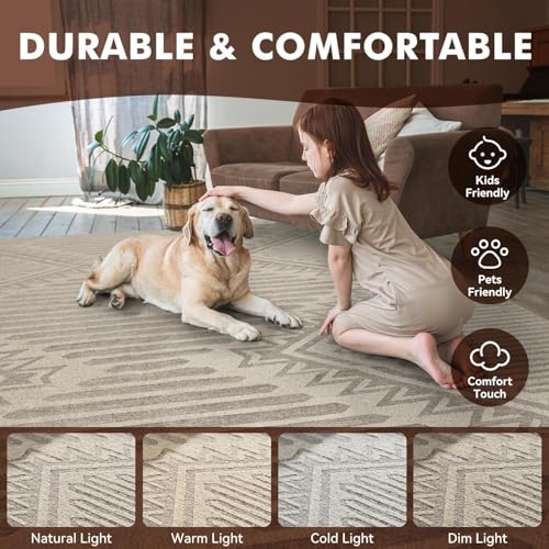 Boho Beige 6x9 Area Rugs Textured Tufted Rugs for Living Room Bedroom Nursery Rug-Carpet Washable Brown Neutral Modern Aztec Rug - color: Beige Brown, size: 6' x 9' (Rectangular)