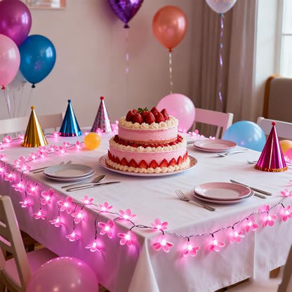 USB & Battery Powered Pink Cherry Blossom Flower String Lights Party Decor - color: Pink