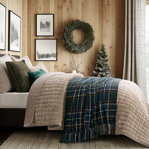 EverGrace Chenille Christmas Throw Blanket, 60"x80", Green Stewart Plaid - color: Plaid Christmas Green, size: 60"x80"