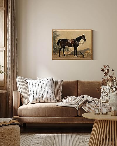 ARPEOTCY Framed Canvas Horse Wall Art, Classical Horse and Dog Art Print for Home Decor, Rustic Farmhouse Country Shelf Wall Decor for Living Room, Bedroom Office, Aesthetic, 12x16 inch - color: Brauner mit Fohlen, size: 16"L x 12"W