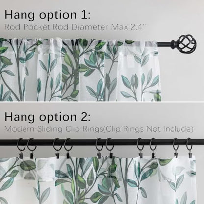 Green Leaves Sheer Curtains for Living Room 84 Inch Length 2 Panels - color: Leaf | Green, size: 50"W x 84"L (Pack of 2)