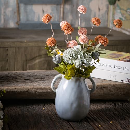 Tanvecle Gray Ceramic Vase with Handles, 7" Modern Farmhouse Decor - color: Gray