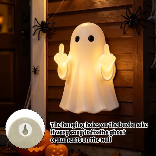 Halloween Ghost Light Glow Cute Finger Ghost Statue - color: Large White Ornament