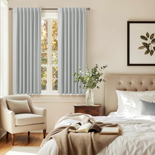 45 Inch Length Kitchen Blackout Curtains Set of 2 Back Tab Pleated Room Darkening Short Small Curtains for Bathroom Kids Room Nursery Bedroom 52x45 in Long Light Grey Gray Black Out Neutral Cottage - color: Grey, size: 52"W x 45"L (Pack of 2)