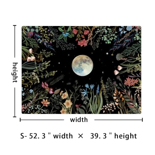 Amhokhui Moonlit Garden Tapestry Floral Flower Tapestries - size: 52.3"L x 39.3"W