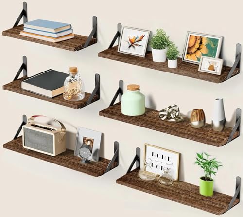 Amada Solid Paulownia Wood Wall Shelves, Large Size, 6 Pcs, Brown - color: Brown, size: Large