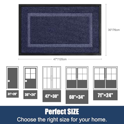 Large Front Door Mat Outside Entrance Indoor Doormat, 48" x 30" Outdoor Mats for Patio Waterproof, Outdoor Door Mats for Outside Entry, Indoor Rugs for Entryway, Sturdy Natural Rubber Entry Mat, Blue - color: Blue, size: 2'6" x 4' (Rectangular)