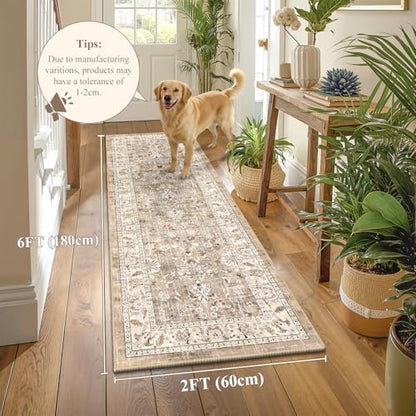 LOKHOM 2x6 Hallway Runnner Rug, Boho Non-Slip Washable Kitchen Rugs, Beige - color: Beige Brown, size: 2' x 6' (Runner)