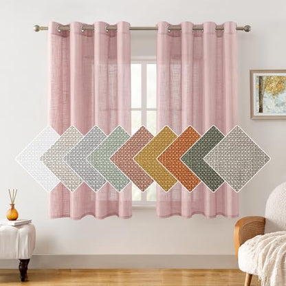 HOMEIDEAS Pink Linen Textured Sheer Curtains, 52 X 63, 2 Panels - color: Pink, size: 52"W x 63"L (Pack of 2)