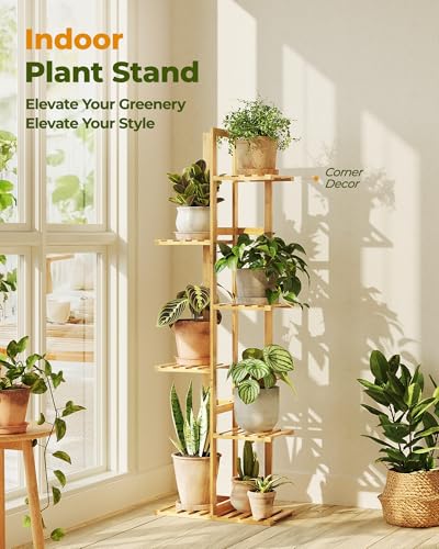 Bamworld Bamboo Plant Stand Indoor 6 Tiered Plant Shelf, Natural 48 Inch - color: Natural