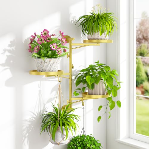 iDavosic.ly Wall Plant Holder, Rotating Floating Window Shelf, 3-Tier Gold - color: Shimmer Gold, size: 1 Pack