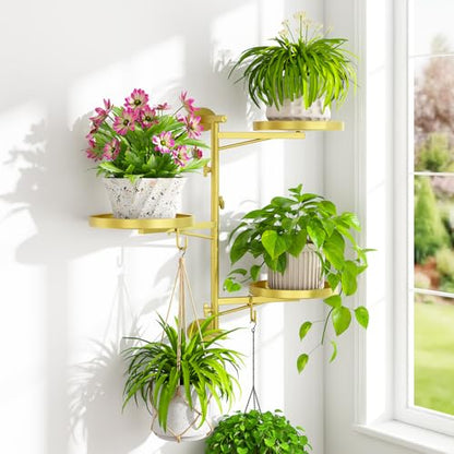 iDavosic.ly Wall Plant Holder, Rotating Floating Window Shelf, 3-Tier Gold - color: Shimmer Gold, size: 1 Pack