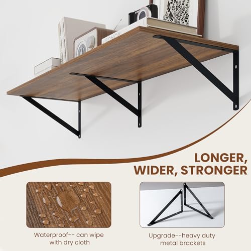 Heimlove 36W x 12D Deep Floating Shelves Set of 2 Walnut - color: Walnut With Black Metal Bracket, size: 36Wx12Dx5.8H