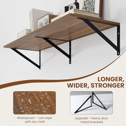 Heimlove 36W x 12D Deep Floating Shelves Set of 2 Walnut - color: Walnut With Black Metal Bracket, size: 36Wx12Dx5.8H