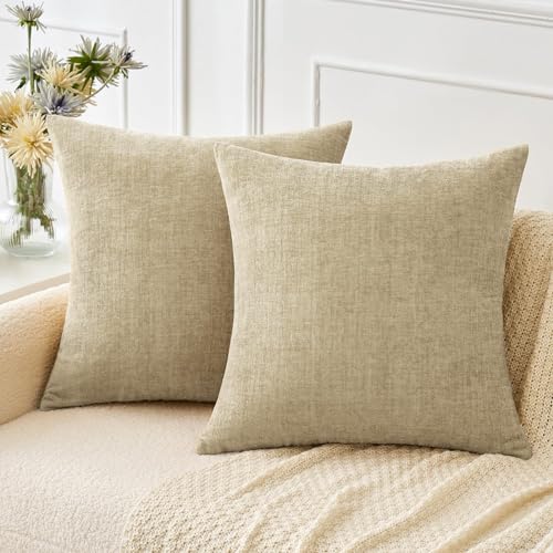 MIULEE Soft Chenille Throw Pillow Covers Beige 16x16 Inch Pack of 2 - color: Beige, size: 16" x 16" (Pack of 2)