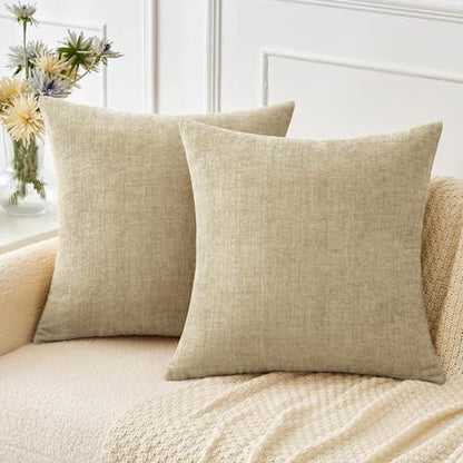 MIULEE Soft Chenille Throw Pillow Covers Beige 16x16 Inch Pack of 2 - color: Beige, size: 16" x 16" (Pack of 2)