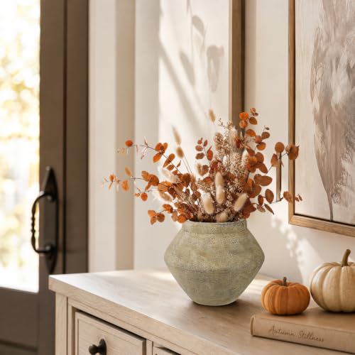 Briful Rustic Ceramic Vase 6'' Decorative Farmhouse Table Vase, Brown - color: Brown#747