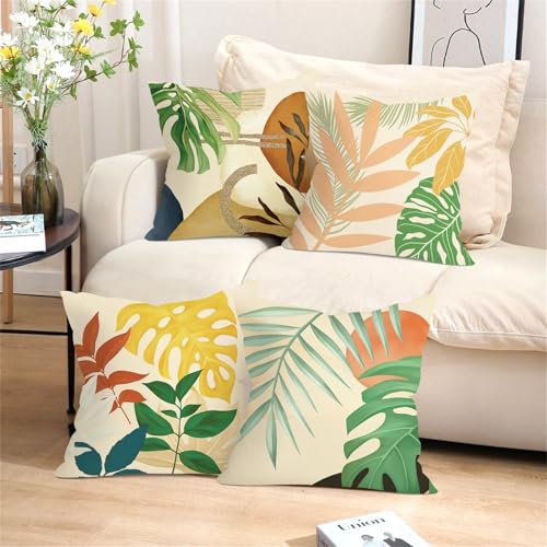18x18 Set of 4 Boho Tropical Leaves Throw Pillow Cushion Covers