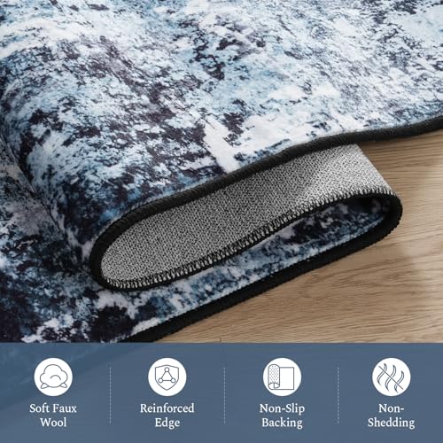Rugflix 8x10 Area Rug for Living Room, Washable Navy Blue Dark Black Carpet - color: 01-ocean Blue, size: 8' x 10' (Rectangular)
