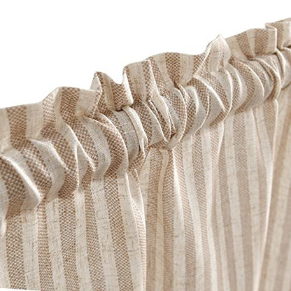 Vangao Taupe Stripe Linen Tiers Curtains 36 Inch Farmhouse 2 Panels - color: Boxter Striped| Taupe on Beige, size: 26"W x 36"L (Pack of 2)