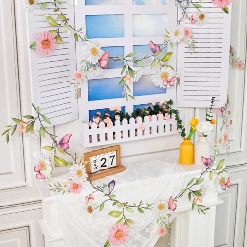 SUNBEAUTY 13FT Wildflower Garland Butterfly Daisy Banner Flower Garlands - color: Pet Flowers - Pink