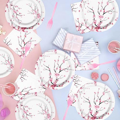 Grencian 96 PCS Cherry Blossom Party Supplies Cherry Decorations, Serves 24 - style: Cherry Blossom Kit
