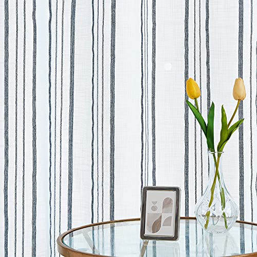 SXZJTEX Cafe Curtains Striped Kitchen Blue 24 Inch Sheer Tiers Pinstripe - color: Blue, size: 27"W x 24"L (Pack of 2)