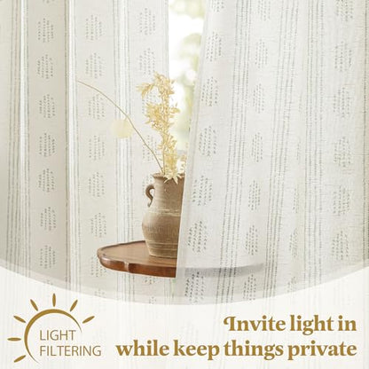 Green Linen Boho Curtains 84 Inch Farmhouse Grommet Top 2 Panels - color: Boho | Green, size: 52"W x 84"L (Pack of 2)