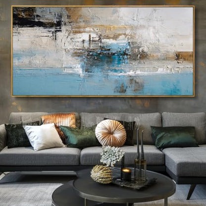Wall Art Abstract Canvas Painting Blue 24"x48" with Framed - color: Abstract01, size: 48"L x 24"W