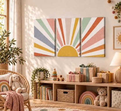 HLEOXPY 3 Pieces Nursery Boho Canvas Wall Art 12x16in - color: boho-Canvas, size: 12x16in