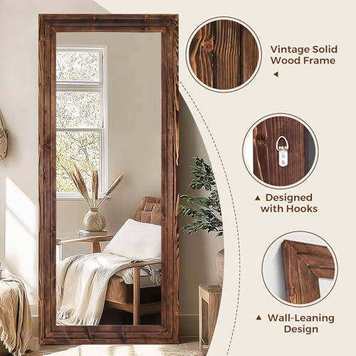 Full Length Mirror, 71 x 30 Inch Solid Wood Floor Mirror, Brown - color: Brown, size: 71"L x 30"W