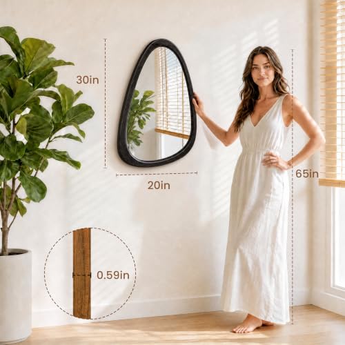 30" x 20" Asymmetrical Mirror, Solid Wood Frame, Irregular Design - color: Black, size: 30"L x 20"W