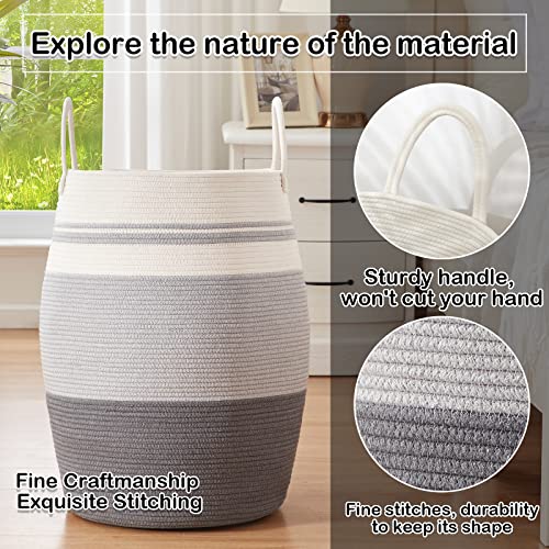 OIAHOMY 105L Laundry Hamper Cotton Rope Large Clothes Hamper Dark Grey - color: Dark grey