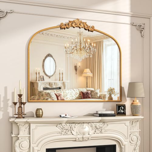 Vintage Gold Baroque Arched Metal Wall Mirror 36"x30" - size: 36"L x 30"W