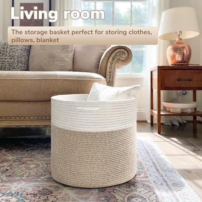 Goodpick Woven Rope Basket for Blankets Fit Nursery & Living Room, 45L - color: Light Brown, size: 15.8x15.8x13.8 Inch (Pack of 1)