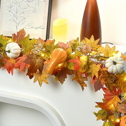 6ft Pumpkin Maple Leaf & Berries Fall Garland with Light String