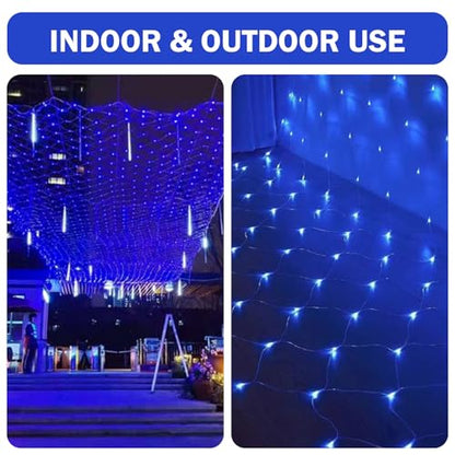 Net Mesh String Lights Waterproof, 200 Light Bubbles, 8 Lighting Modes, for Indoor Outdoor, Curtain, Christmas Tree, Bush, Party, Wedding, Fairy, Wall Decoration (9.8 ft x 6.6 ft, Blue)
