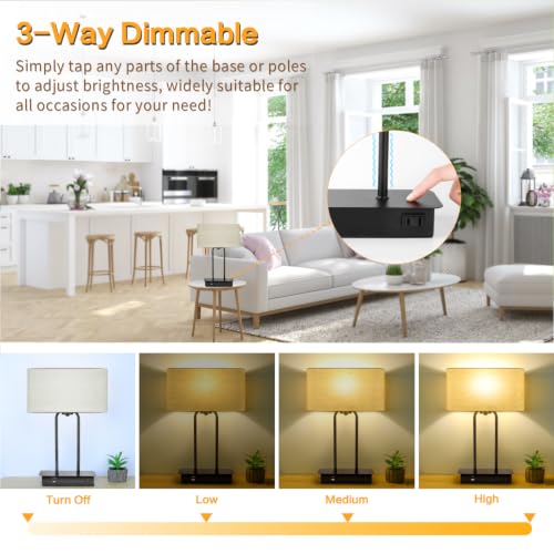 BesLowe 16’’ Table Lamp for Bedroom, Bedside Nightstand Lamp with LED Bulb - color: Cream