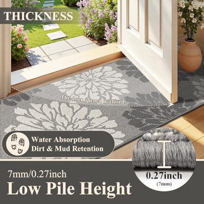 Findosom Kitchen Rugs Sets of 2, Floral Washable Kitchen Runner Rug, Gray - color: Grey, size: 24" x 36" + 24" x 60"