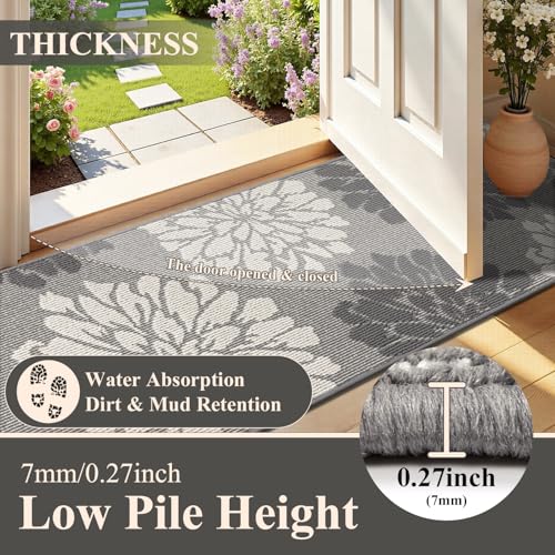 Findosom Kitchen Rugs Sets of 2, Floral Washable Kitchen Runner Rug, Gray - color: Grey, size: 24" x 36" + 24" x 71"