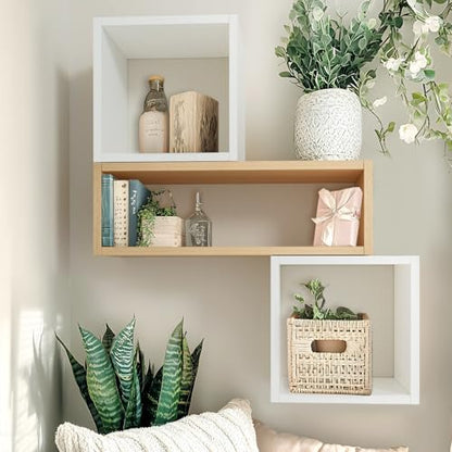 Kaboon Cube Shelves Set2, White Display Shelves Wall Mount 7.75" D x 12.5" W x 12.5" H, (White, Square 2 Cubes) - color: White, size: Square-Set2