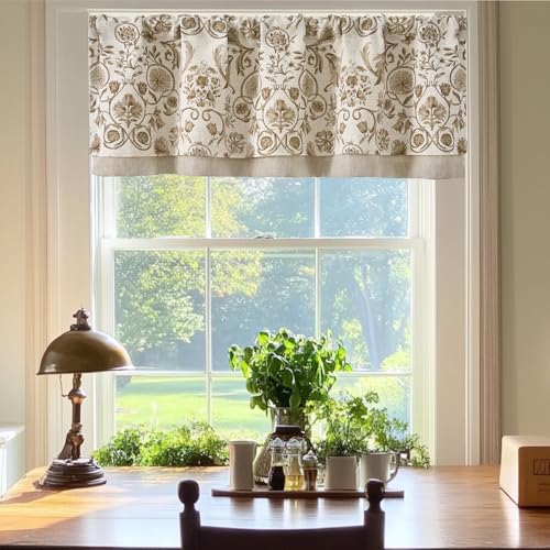 jinchan Linen Valance Kitchen Curtain 1 Panel 16 Inch Farmhouse Taupe - color: *Vintage Taupe, size: 50"W x 16"L (Pack of 1)